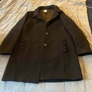 Crew cuts 42% wool/ 48% polyester black overcoat , ruffle pockets.